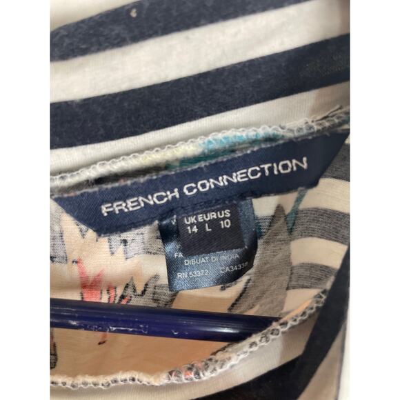 French Connection Women Black and White Stripe Floral High Neck Sleeveless Dress - Picture 3 of 6